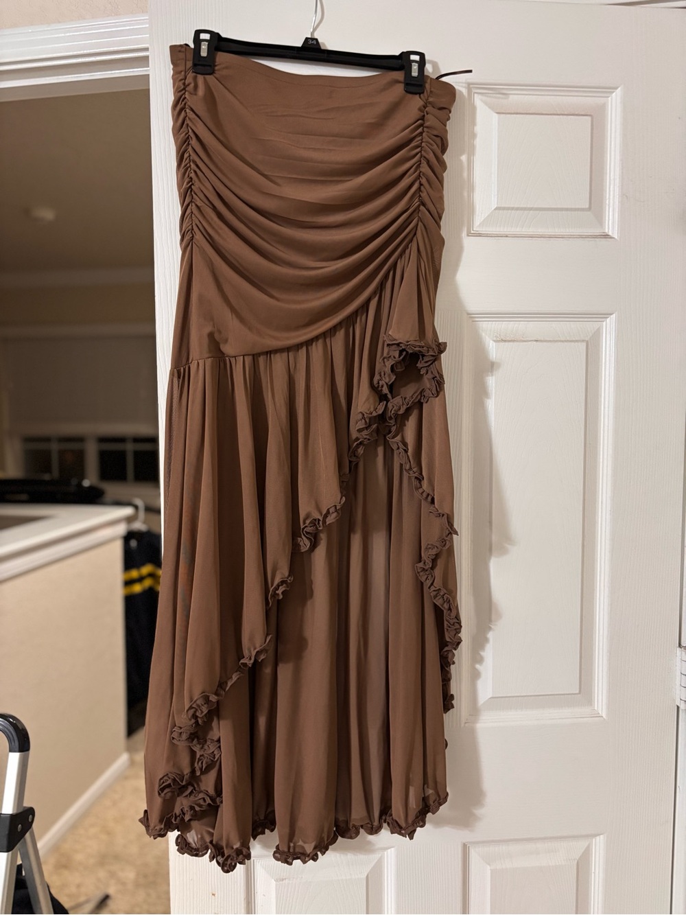 12th Tribe Brown High-Low Ruffled Skirt